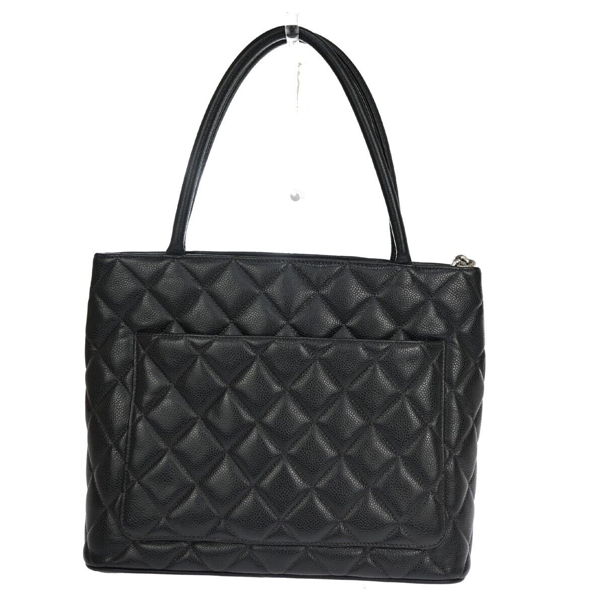 CHANEL CC Logo Medallion Shoulder Tote Bag Caviar Skin Leather BK SHW 672RJ010