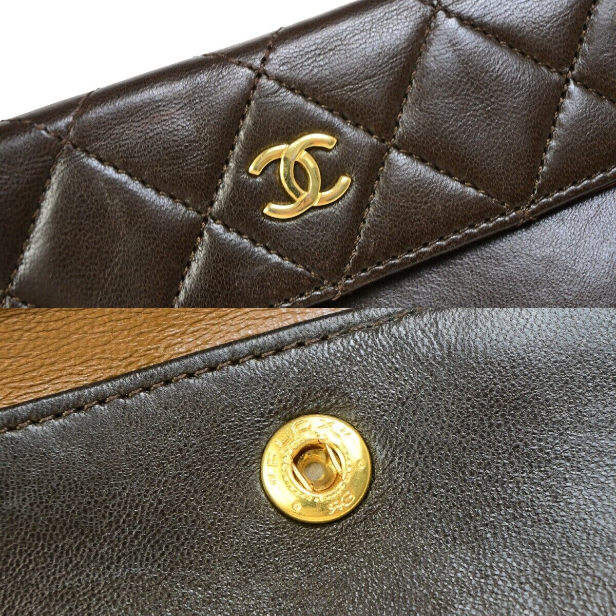 CHANEL CC Logo Matelasse Mini Pouch Wallet Coin Case Leather Brown Gold 62EB312