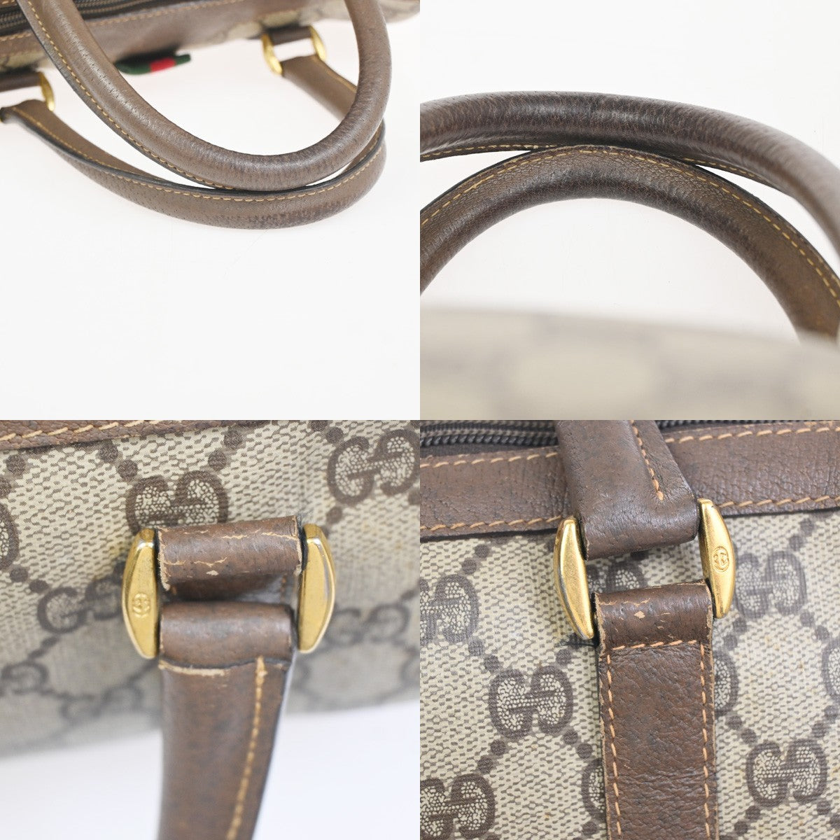 GUCCI GG Pattern Sherry Travel Hand Boston Bag PVC Leather Brown GHW 64ZA340