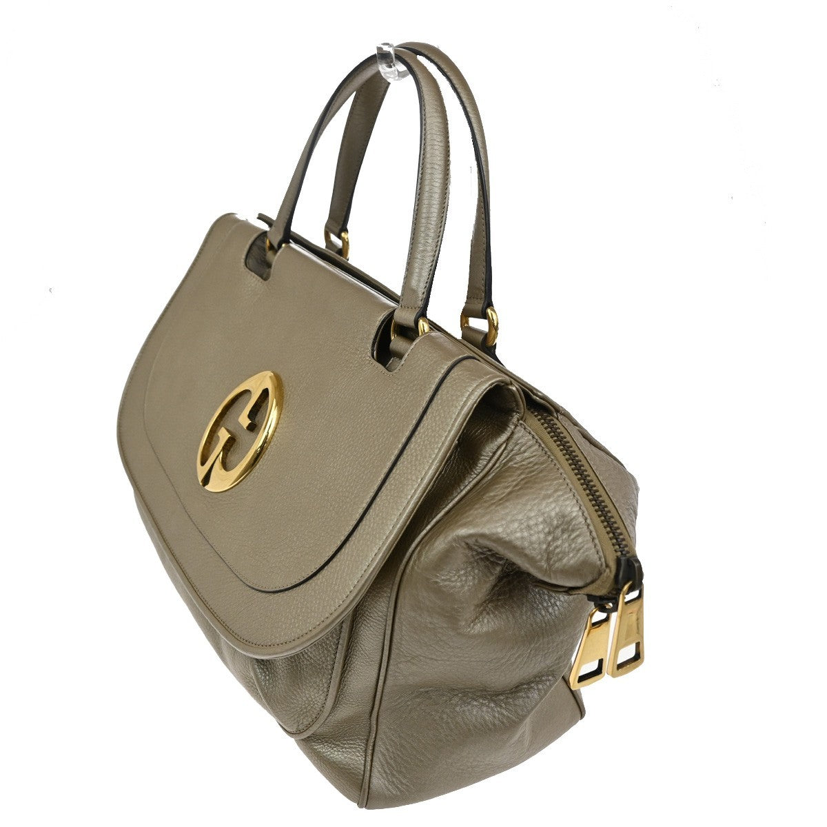 GUCCI Logo Double G  Hand Bag Metallic Leather Gold GHW Italy 77KB882