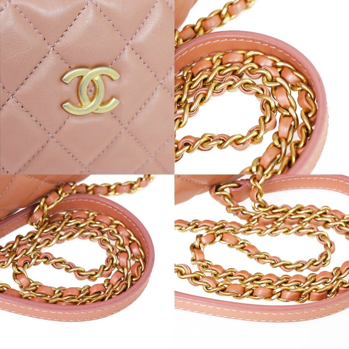 CHANEL CC Matelasse Mini Chain Shoulder Bag Leather Pink GHW Italy 323RH639