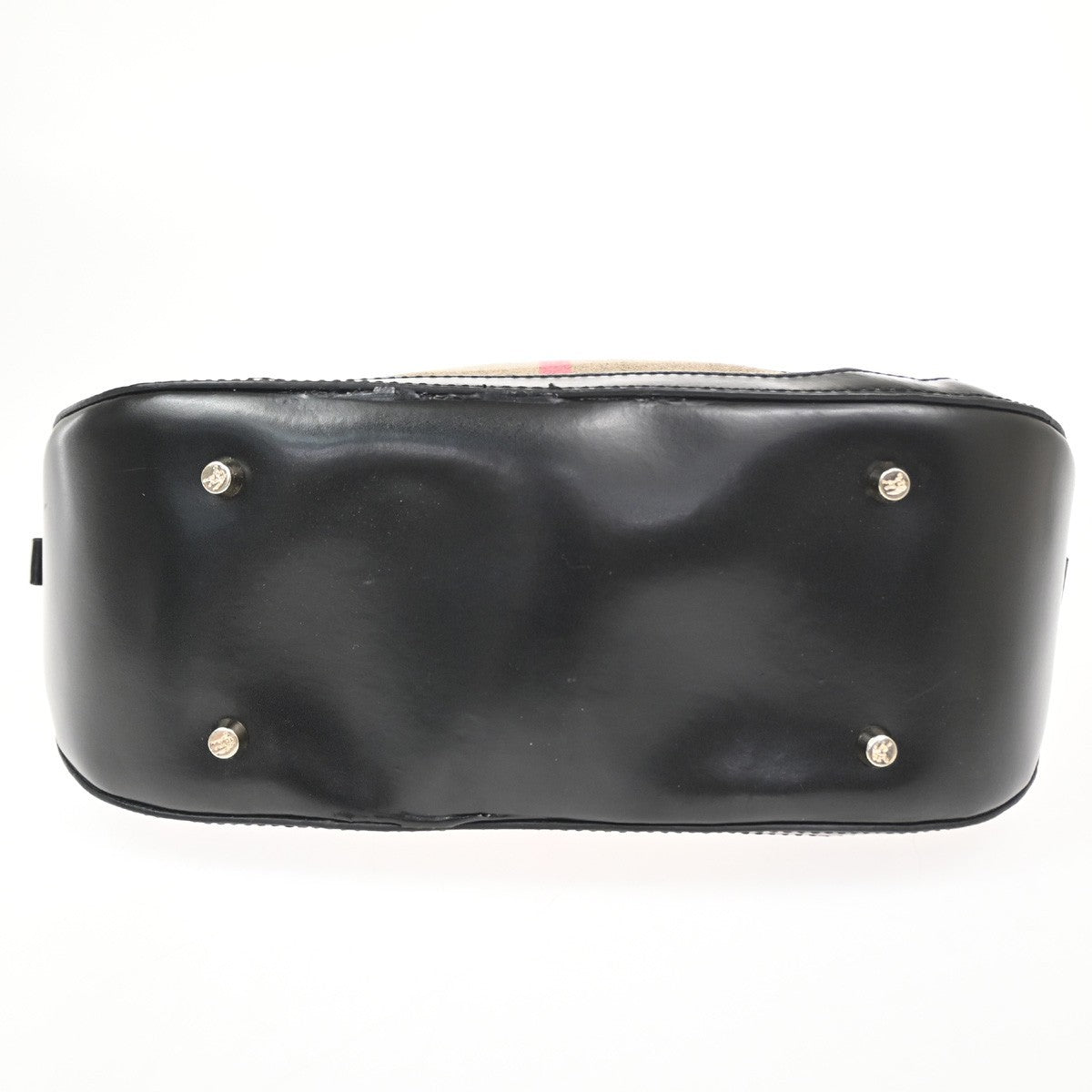 BURBERRY Logo Nova Check Pattern Hand Bag Leather Canvas Black Brown GHW 32TA663