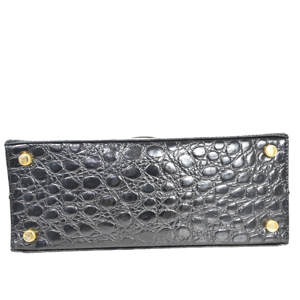 SALVATORE FERRAGAMO Logo Vara Hand Bag Embossing Leather Black Gold 32FA281