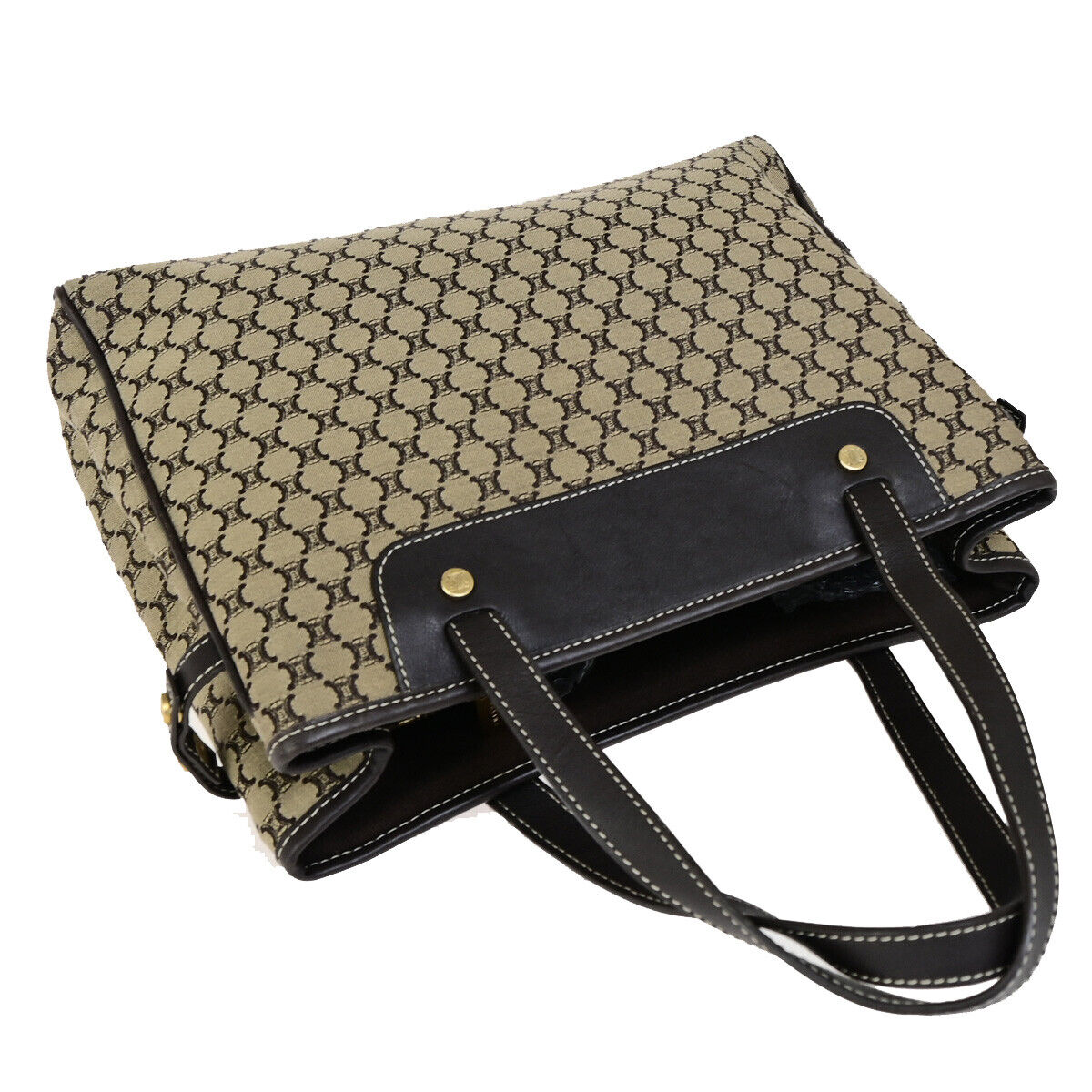 CELINE Logo Macadam Pattern Shoulder Tote Bag Canvas Leather Brown GHW 30SJ476