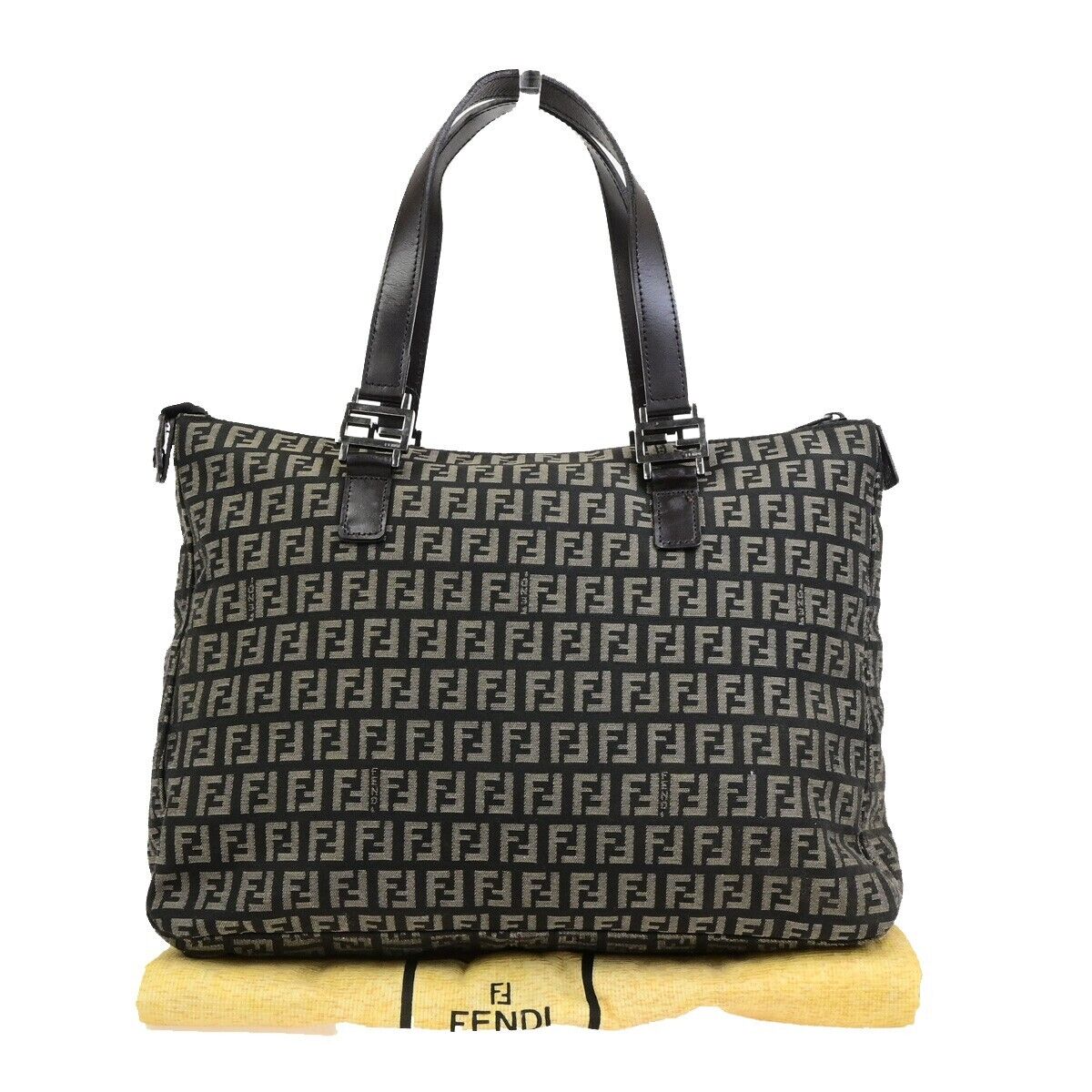FENDI Logo Zucca Zucchino Pattern Hand Bag Canvas Leather Brown  Italy 34KA540