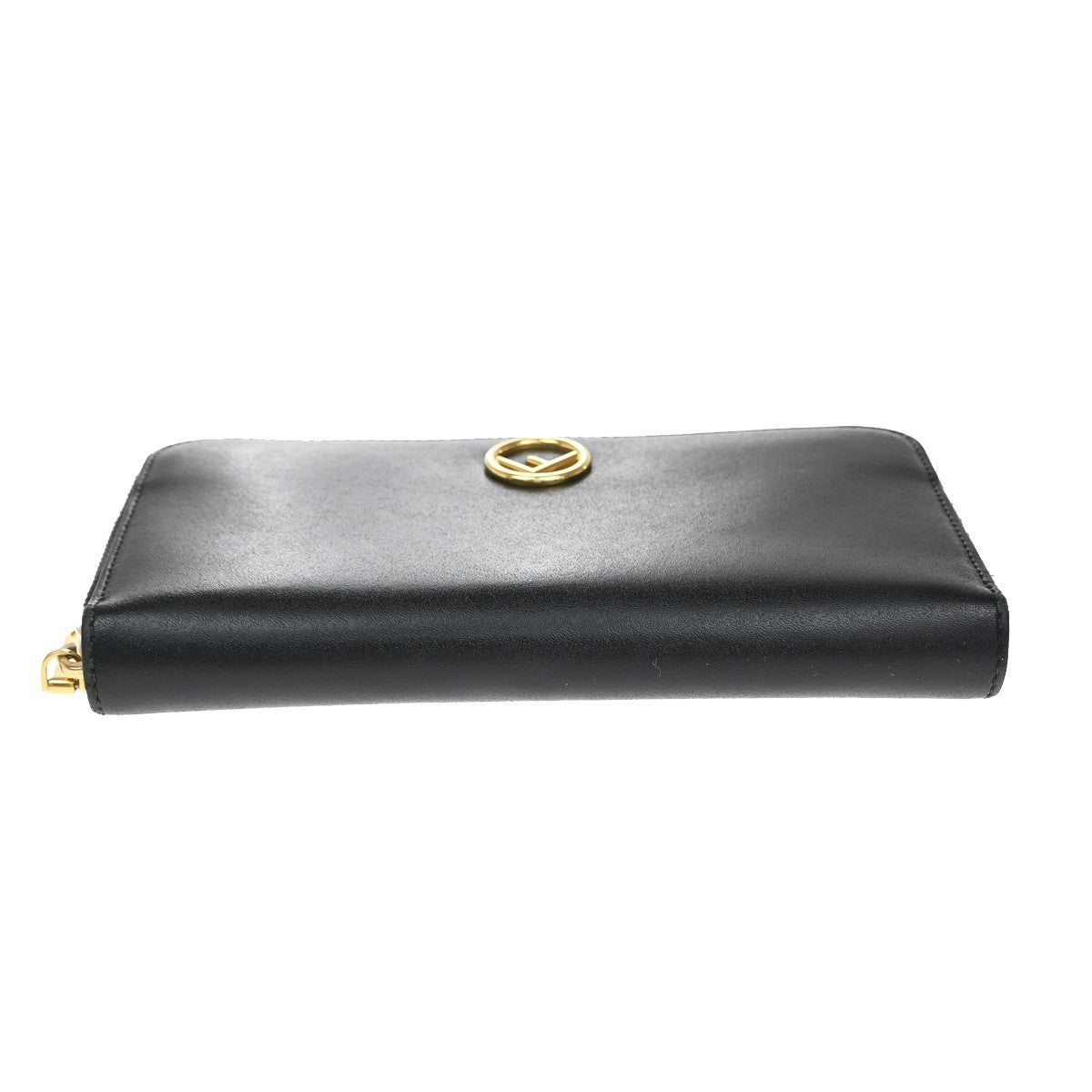 FENDI Logo F is Fendi Zipper Long Around Wallet Leather Black Italy 61KP191