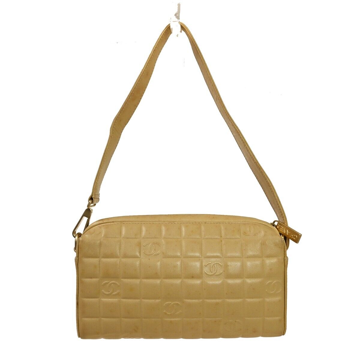 CHANEL CC Logo Chocolate Bar 2Way Hand Bag Leather Beige GHW Italy 11GA902