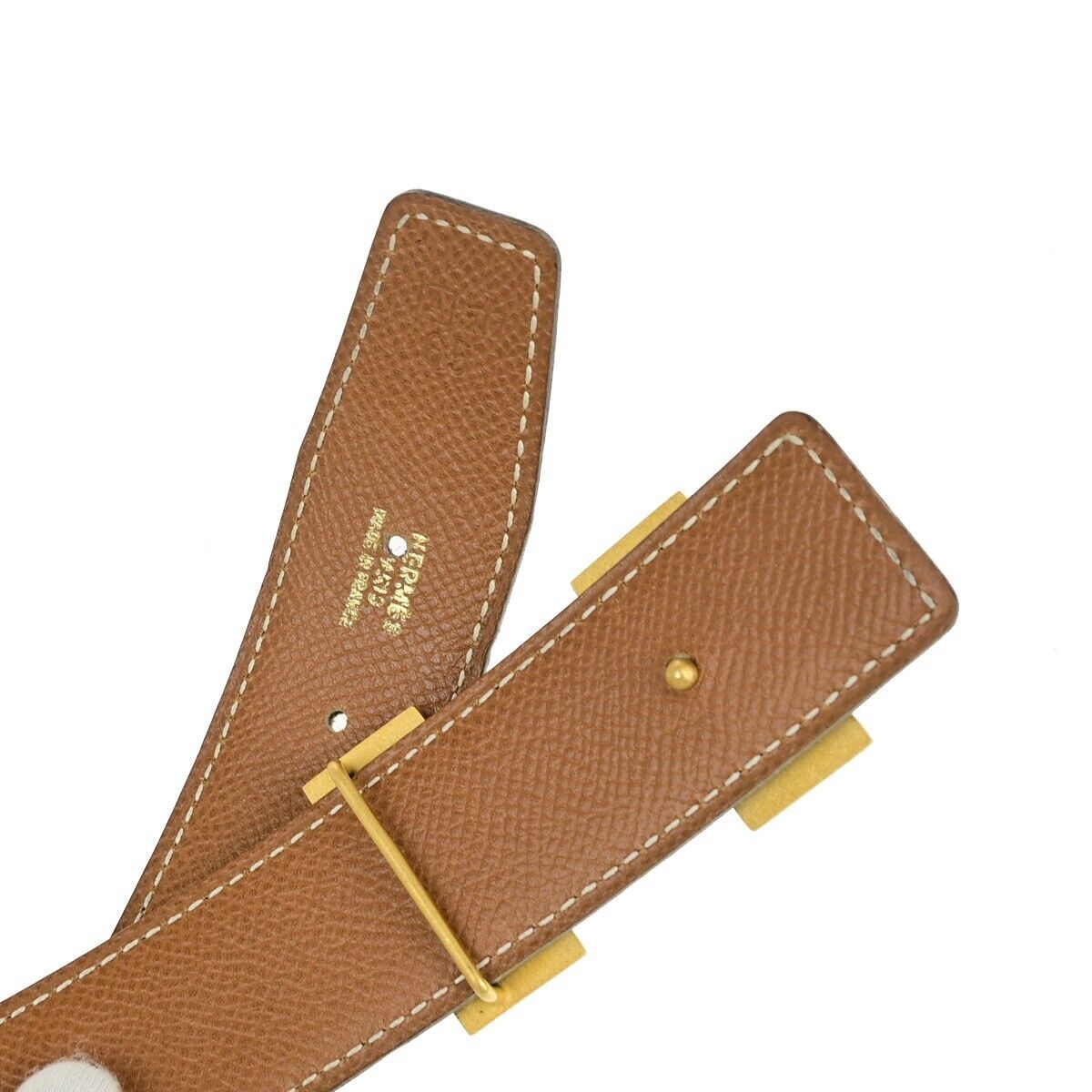 HERMES H Logo Constance Reversible Buckle Belt Leather #65 Black Brown 34YG811