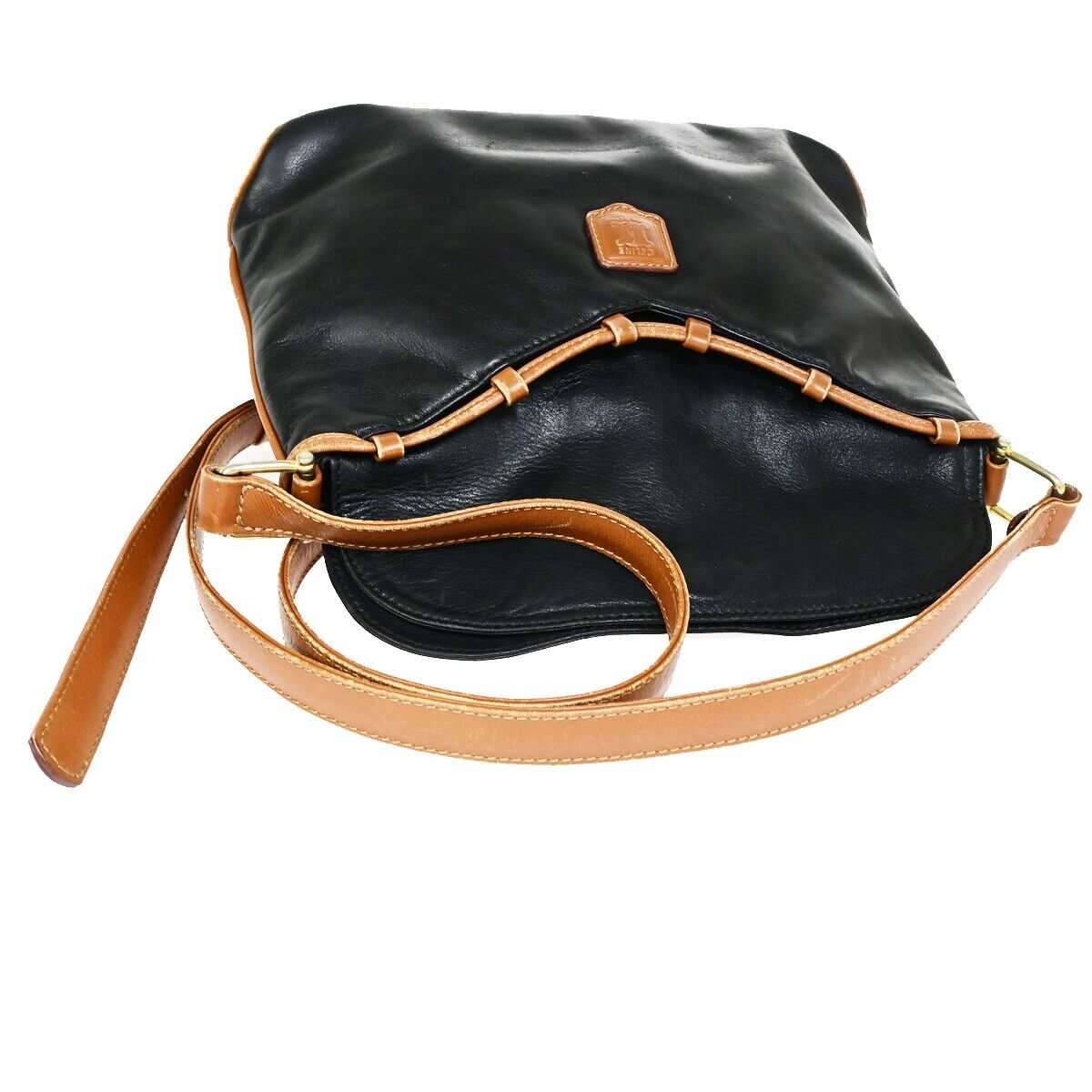 CELINE PARIS Logo Shoulder Bag Leather Black Brown Gold Italy 01EB542