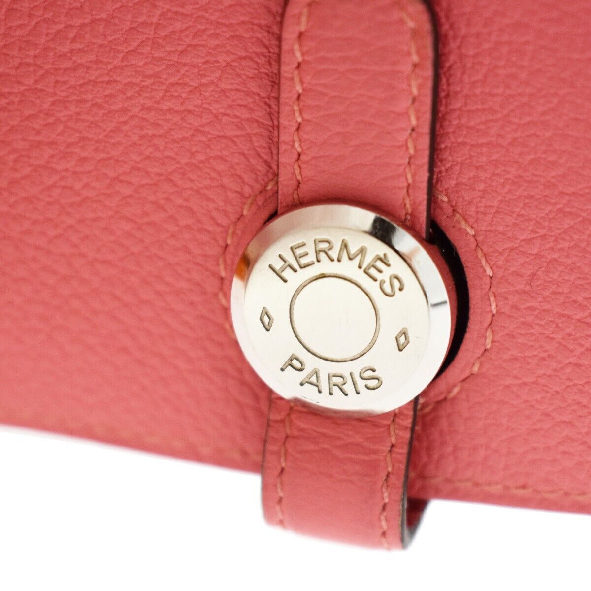 HERMES Logo Dogon GM Bifold Wallet Purse Evercalf Leather Pink France 50RC661
