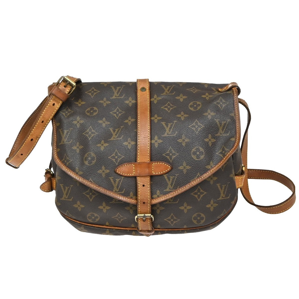 LOUIS VUITTON Logo Saumur 30 Shoulder Bag Monogram Leather Brown M42256 35ZA261