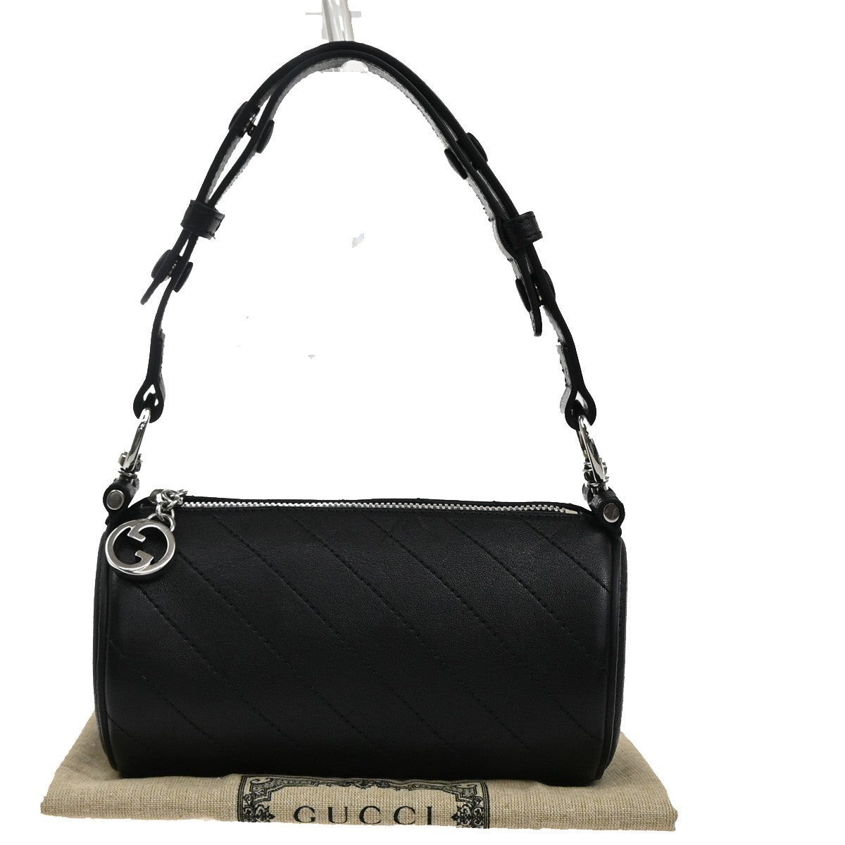 GUCCI Interlocking GG Blondy Mini Shoulder Bag Leather Black SHW 14RF843