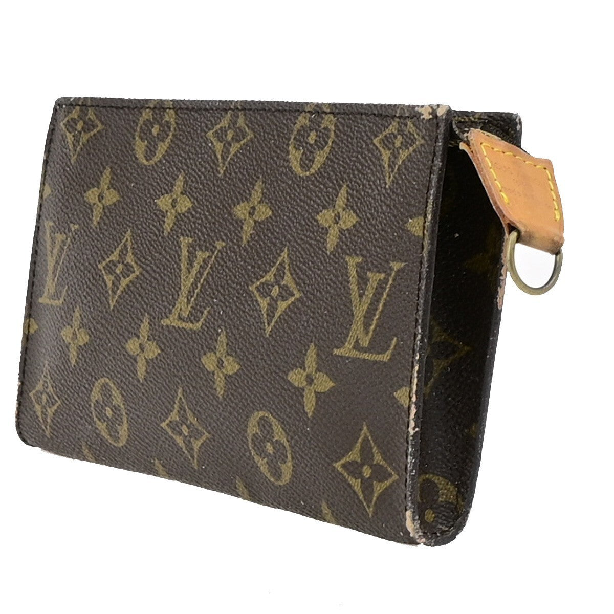 LOUIS VUITTON LV Logo Bucket GM Pouch Bag Monogram Leather Brown Gold 02KB375