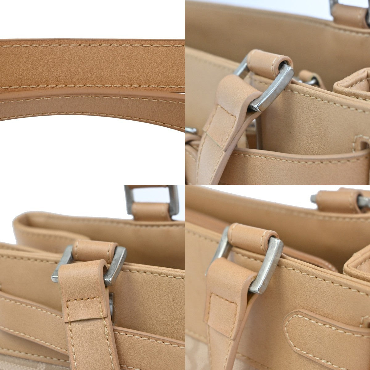 BALENCIAGA Logo BB Pattern Hand Tote Bag Canvas Leather Beige SHW 09CA910