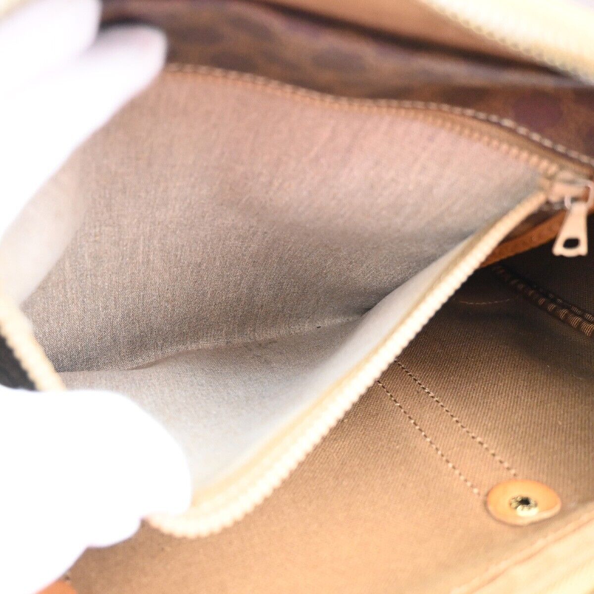 CELINE Macadam Pattern Travel Hand Bag PVC Leather Brown Gold Italy 68FA415