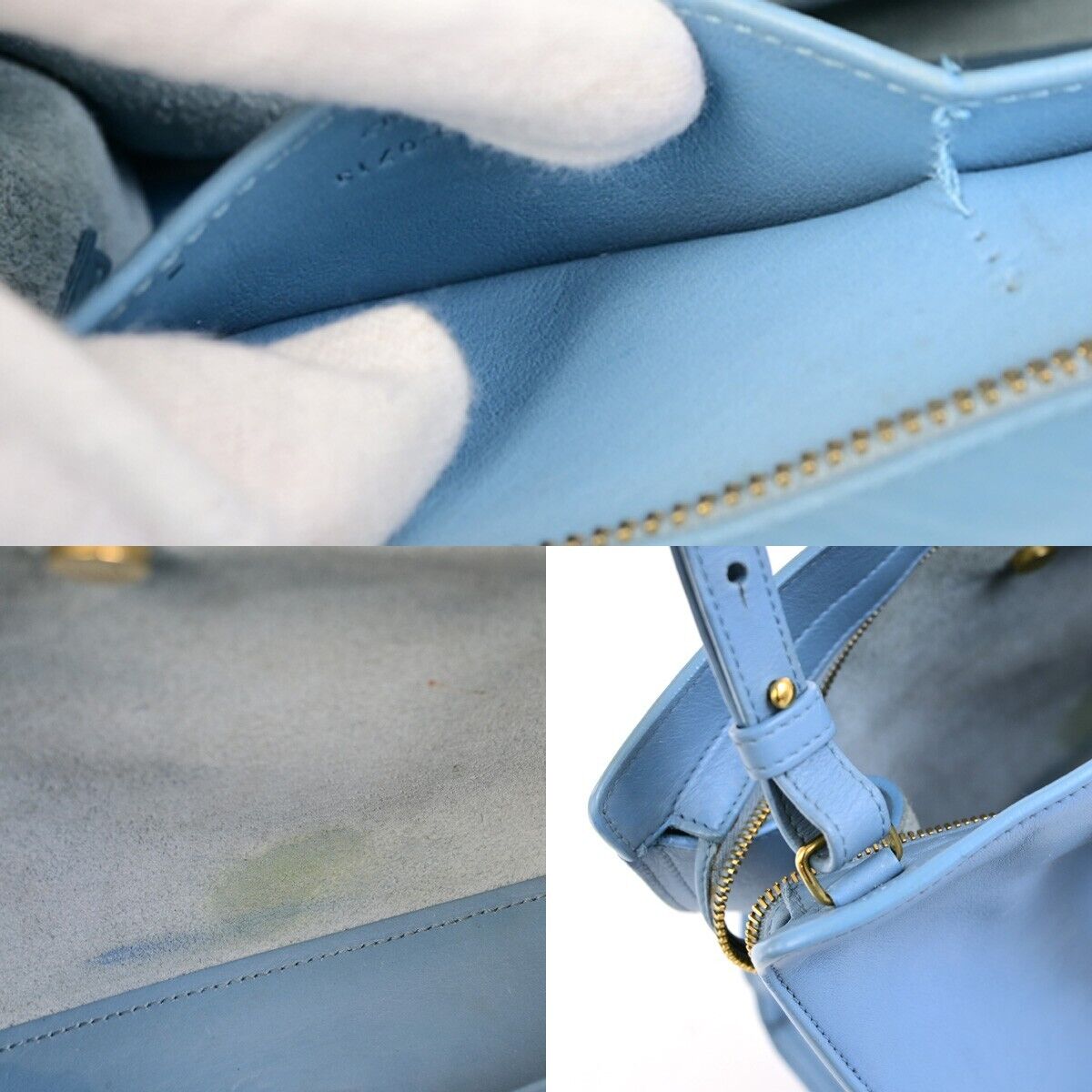 SAINT LAURENT  Logo Classic Y Cabas 2 Way Hand Bag Leather Blue Gold 79FB398