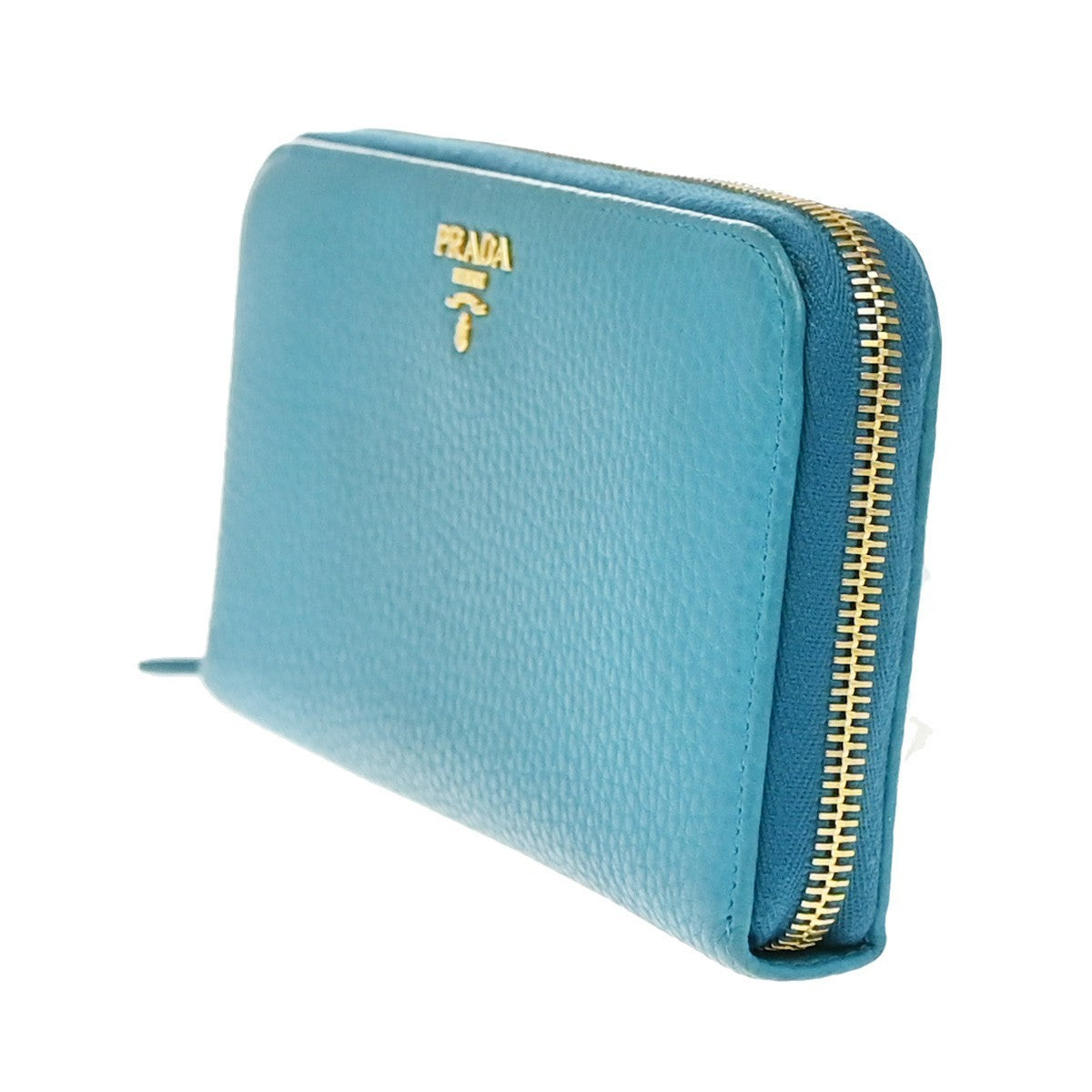 PRADA Logo Long Zipper Around Wallet Vitello Grain Leather Blue Italy 30KB104