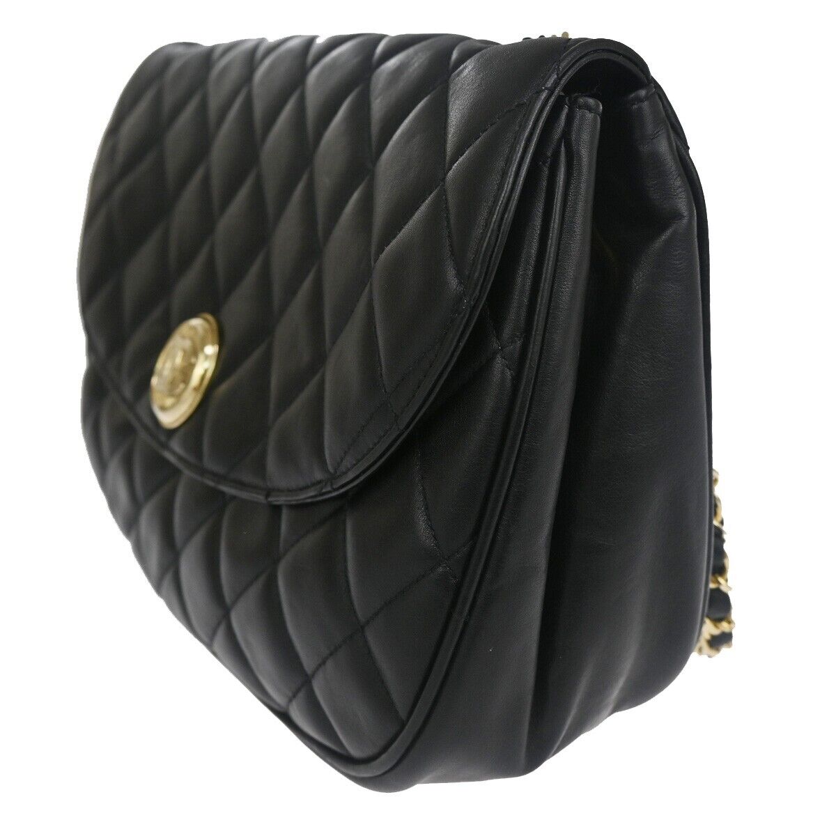 CHANEL CC Logo Matelasse Chain Shoulder Bag Leather Black GHW Italy 620LC413