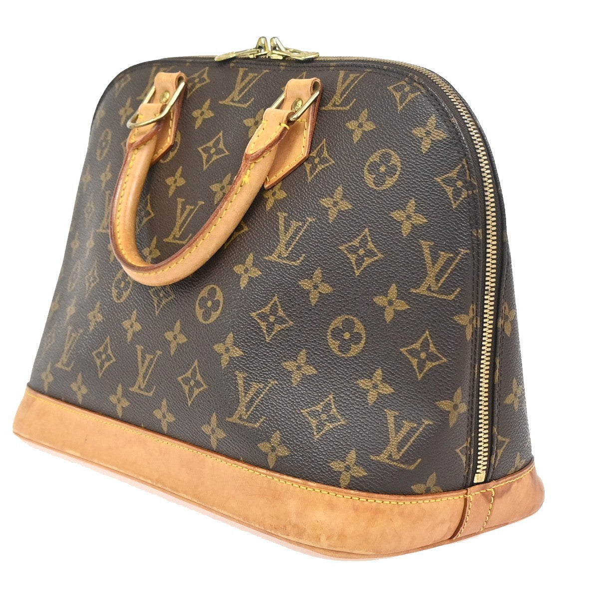 LOUIS VUITTON LV Logo Alma Hand Bag Monogram Leather Brown France M51130 73TA598