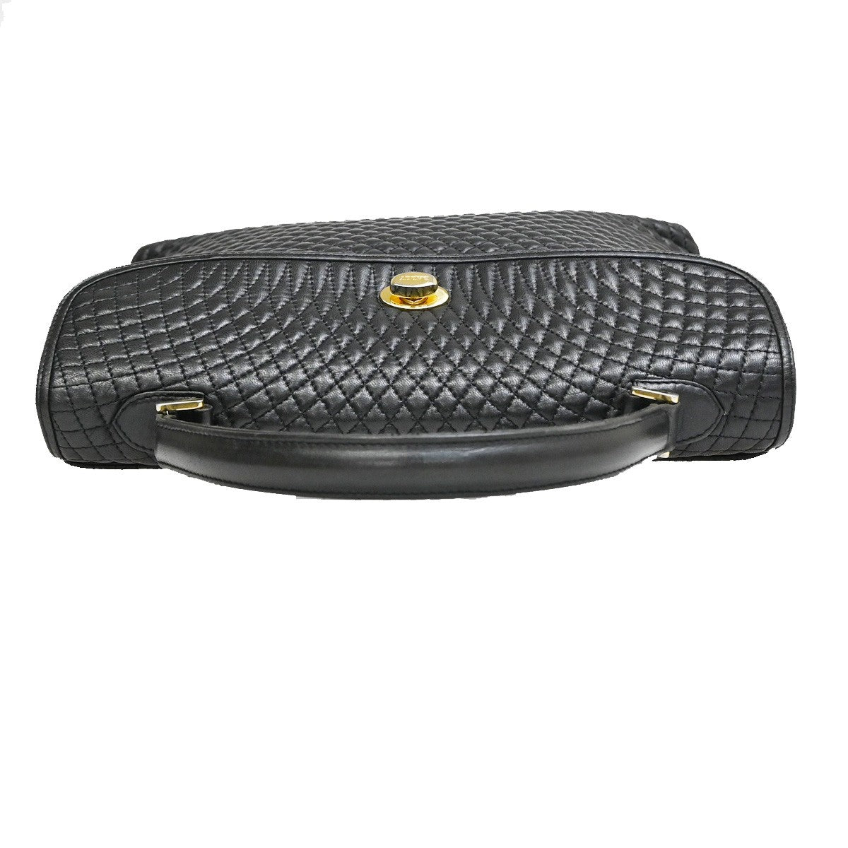 BALLY Logo Quilted Hand Bag Leather Black GHW Italy 02YH286