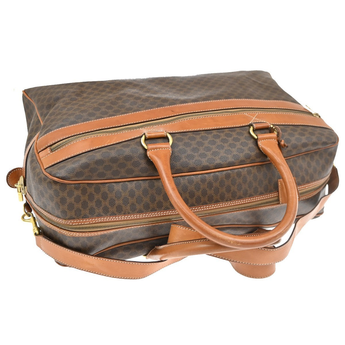 CELINE Macadam Pattern 2way Travel Shoulder Hand Bag PVC Leather Brown 33EG235