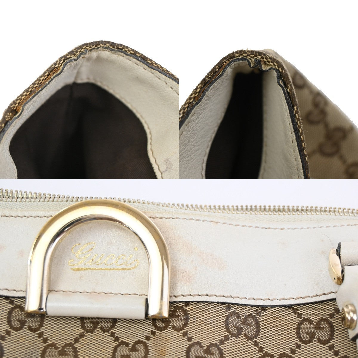 GUCCI Abbey GG Pattern D-Ring Shoulder Bag Canvas Leather BN White Italy 36ZA304