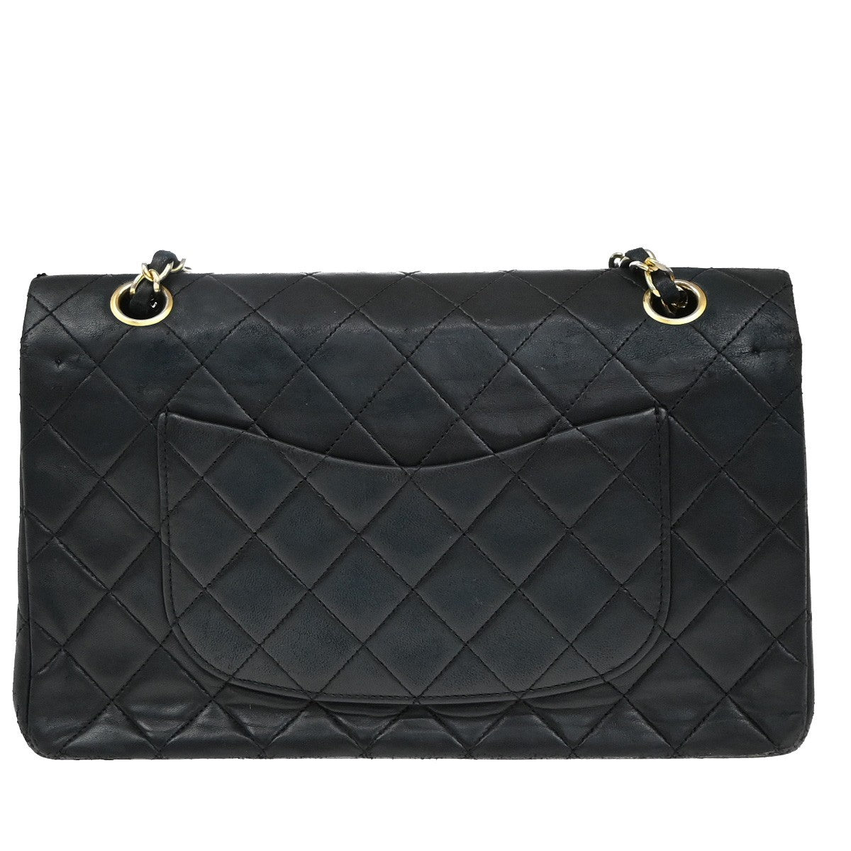 CHANEL Matelasse 25 Double Flap Chain Shoulder Bag Leather BK Vintage 330RF658