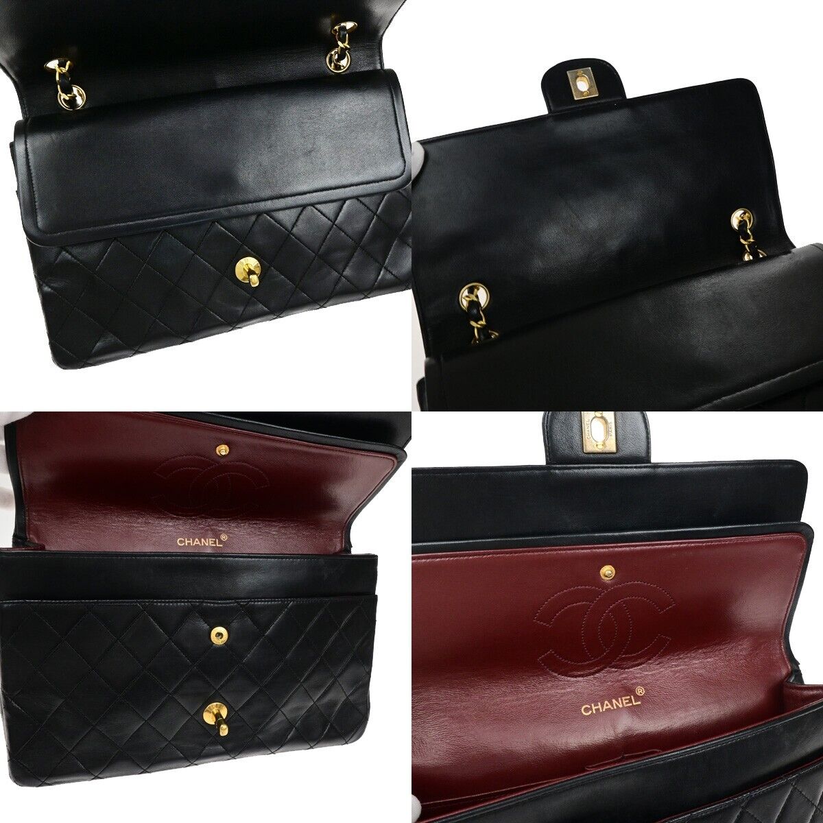 CHANEL CC Matelasse 25 Double Flap Chain Shoulder Bag Leather Black VTG 654RF208
