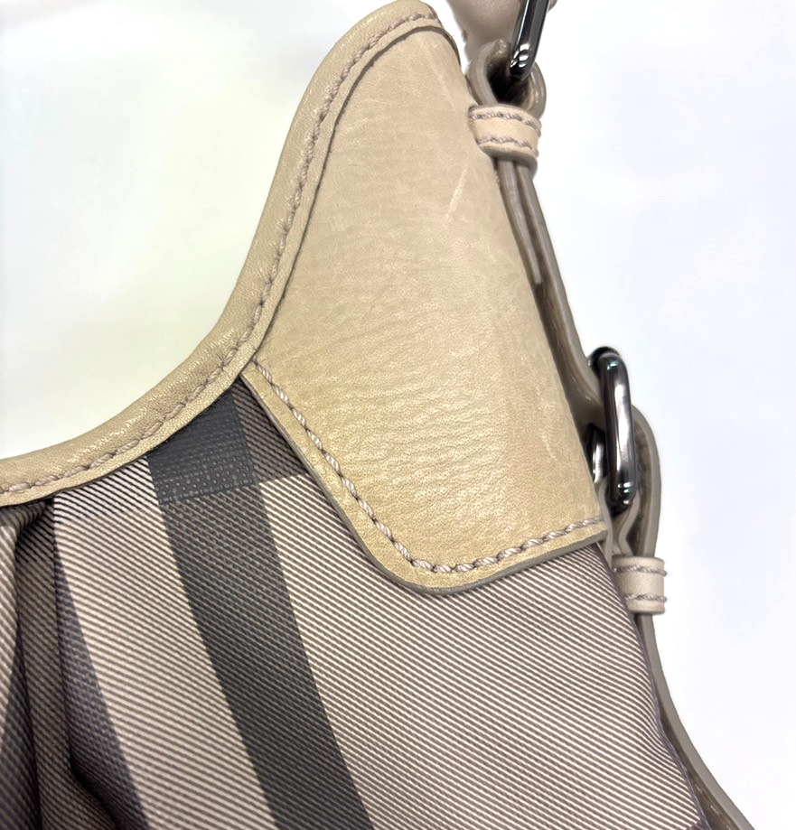 BURBERRY Logo Nova Check pattern Shoulder Hand Bag PVC Leather Beige 36MA197