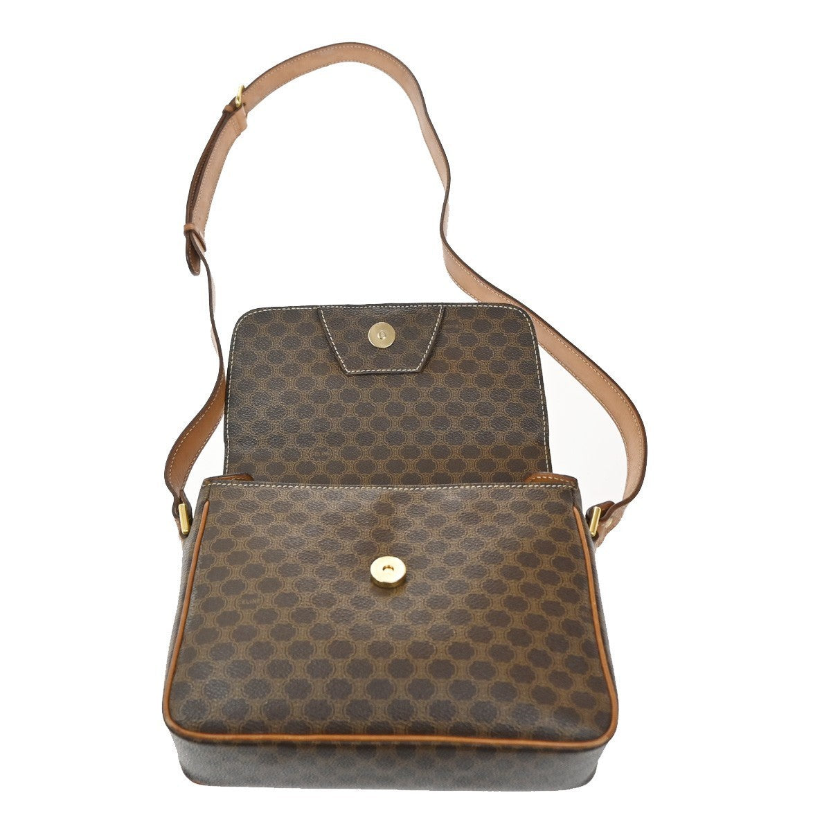 CELINE Logo Macadam Pattern Shoulder Bag PVC Leather Brown GHW Italy 38MA206