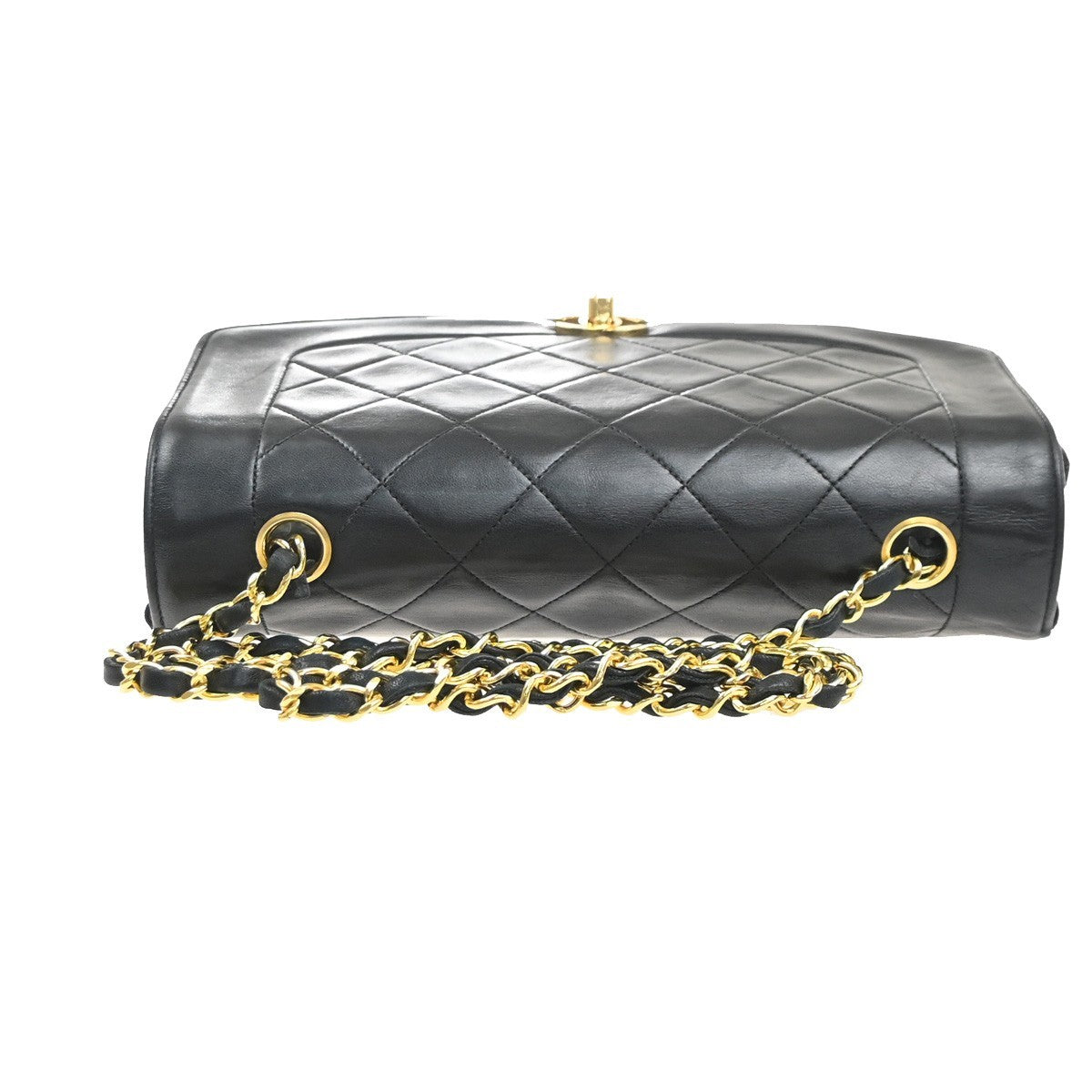 CHANEL CC Diana 25 Matelasse Chain Shoulder Bag Leather Black Vintage 359RL947