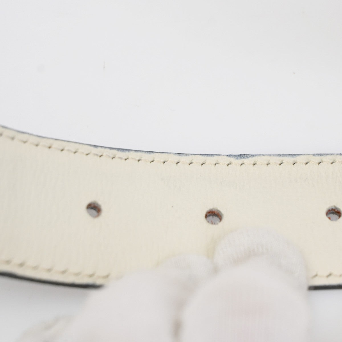HERMES H Logo Constance Reversible Buckle Belt Leather #65 Blue White 70RL780