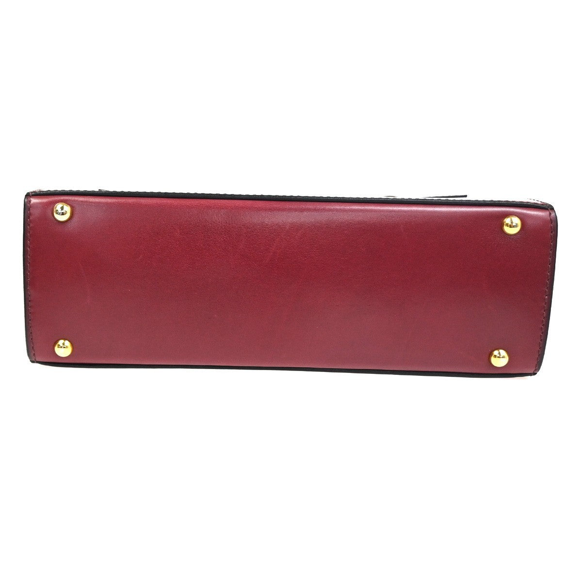 CELINE Logo Ring Shoulder Box Bag Leather Burgundy Italy GHW 38CA859