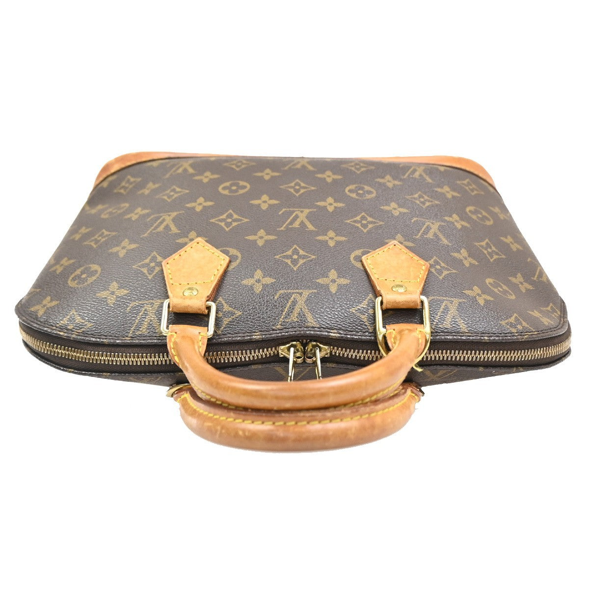 LOUIS VUITTON LV Logo Alma Hand Bag Monogram Leather Brown France M51130 34MA280