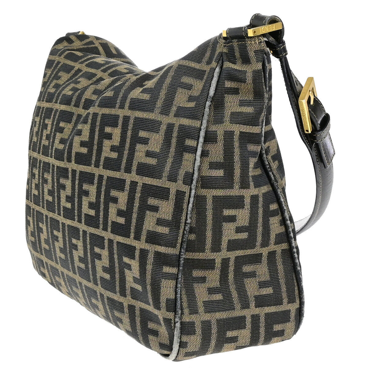 FENDI Logo Zucca Pattern Shoulder Bag Canvas Leather Brown SHW Italy 34SH943