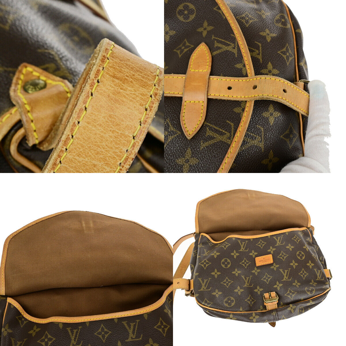 LOUIS VUITTON Logo Saumur 30 Shoulder Bag Monogram Leather Brown M42256 75YF423