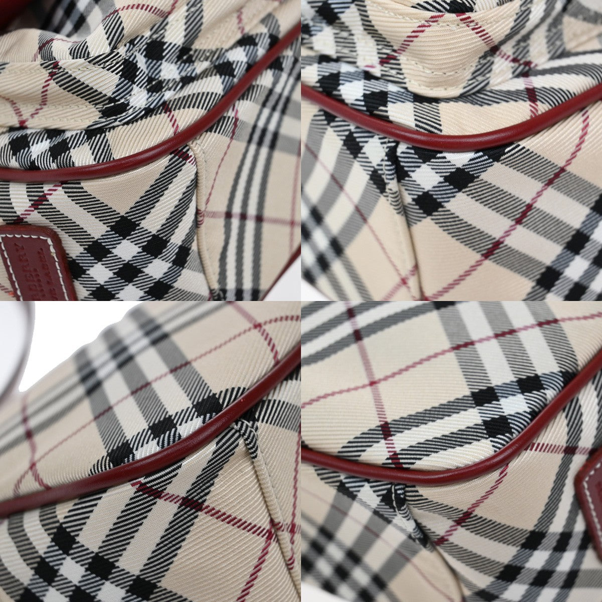 BURBERRY Logo Nova Check Shoulder Bag Canvas Leather Red Brown Japan 65EF694