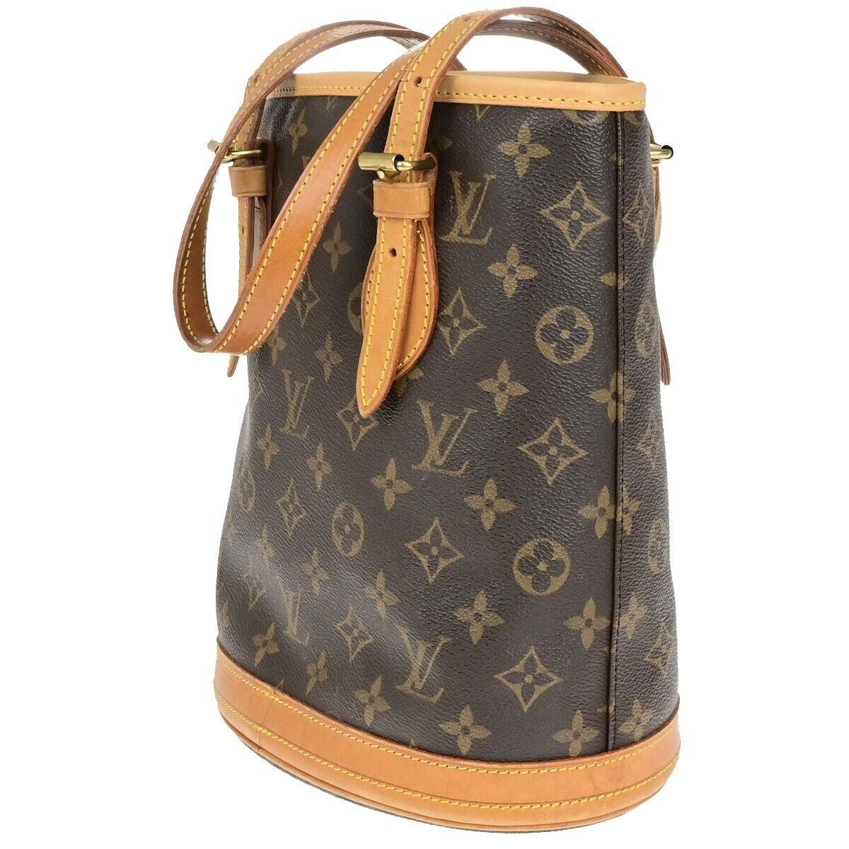 LOUIS VUITTON BUCKET PM Shoulder Tote Bag Monogram Leather Brown M42238 70ED233