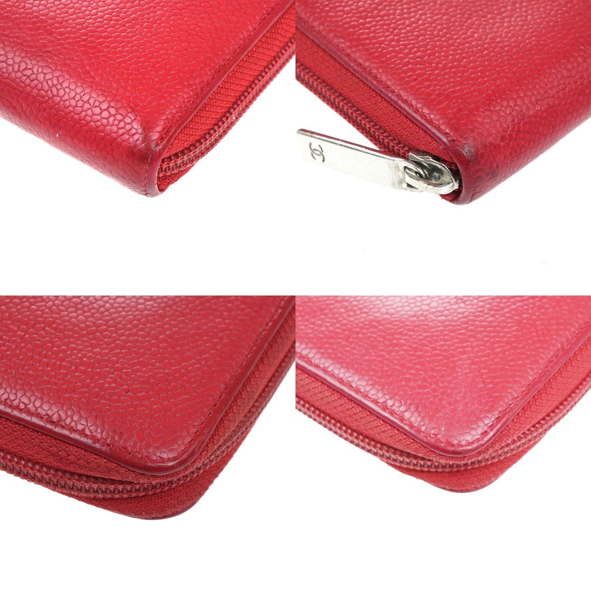 CHANEL CC Logo Zipper Around Wallet Grained Calfskin Leather Red SHW 35KP548