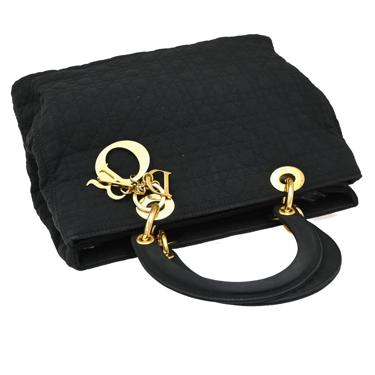 CHRISTIAN DIOR Logo Lady Cannage Hand Bag Nylon Leather Black GHW Italy 77EG377
