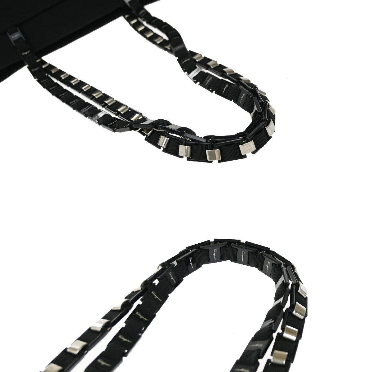 SALVATORE FERRAGAMO Vara Chain Tote Shoulder Bag Nylon Leather Black 61EG364