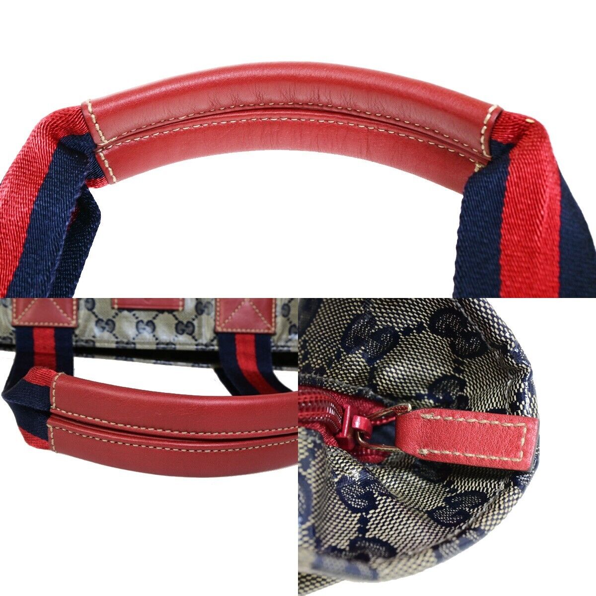 GUCCI GG Pattern Crystal ShoulderBag Coating Canvas Leather Navy Blue 67EB789
