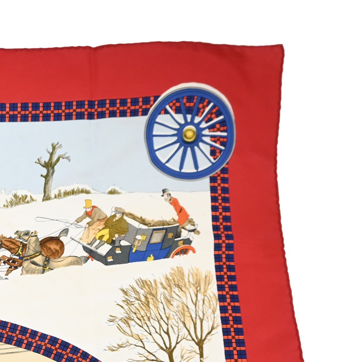 HERMES XL Carre l'Hiver en Poste Ledoux Scarf 100% Silk Red White 63RL907