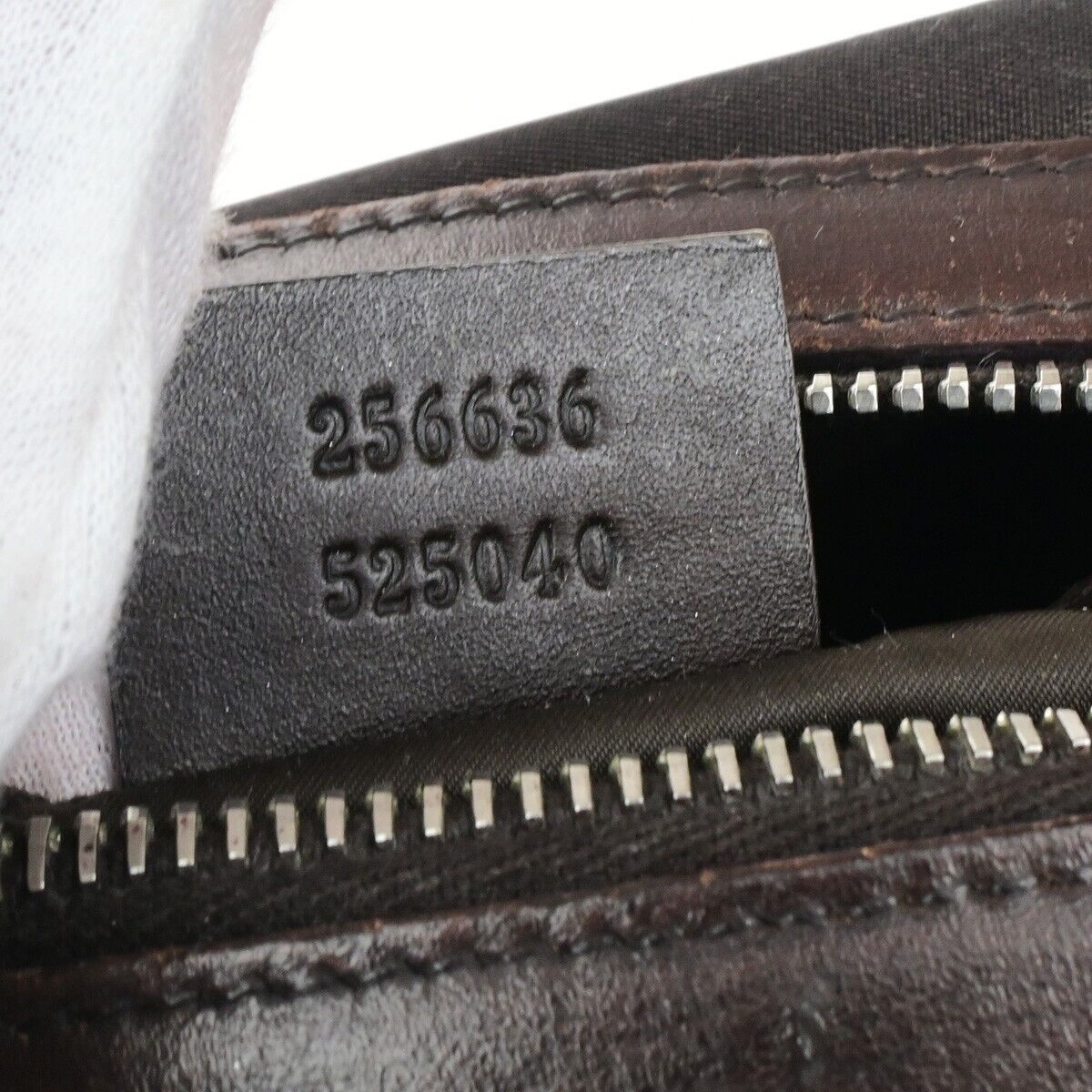 GUCCI Logo Diamante Sherry Pouch Bag Nylon Leather Brown SHW Italy 08ED673