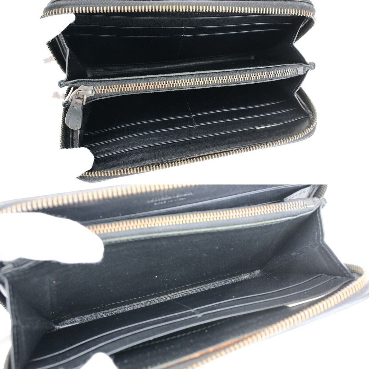 BOTTEGA VENETA Intrecciato Long Zipper Around Wallet Purse Leather Black 68EC519