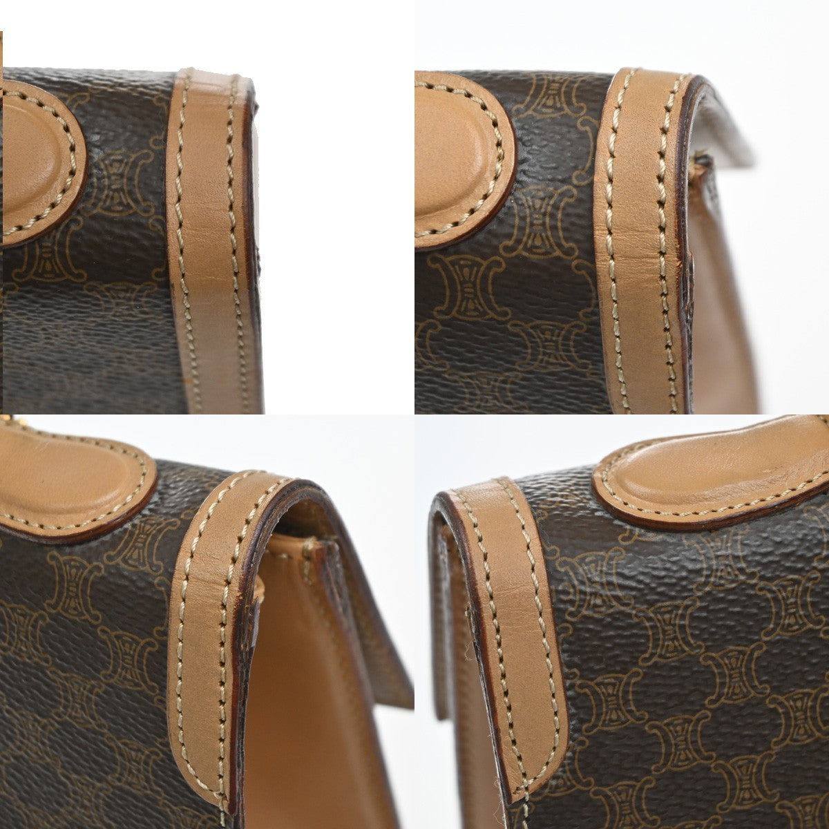 CELINE Logo Macadam Pattern Hand Bag PVC Leather Brown Beige GHW Italy 35MA546