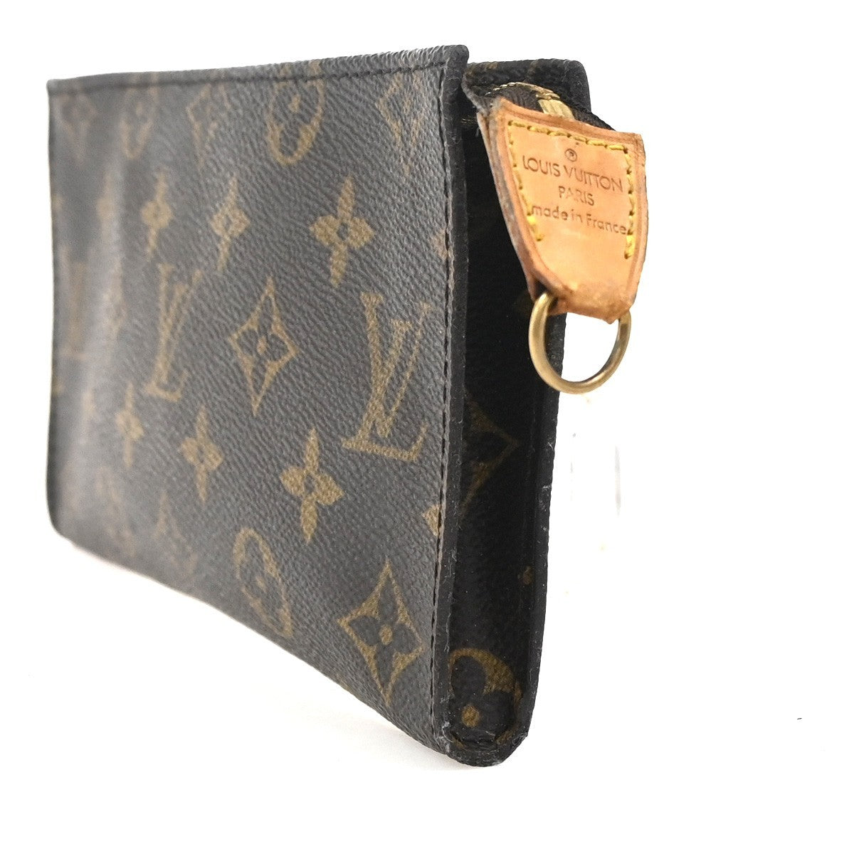 LOUIS VUITTON LV Logo Bucket GM Pouch Bag Monogram Leather Brown Gold 05KC768