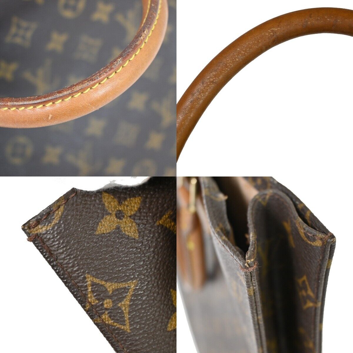 LOUIS VUITTON Logo Sac Plat Hand Tote Bag Monogram Leather Brown M51140 33HB671