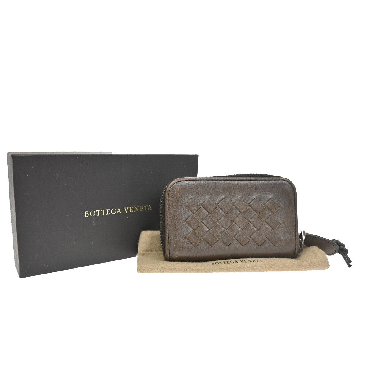 BOTTEGA VENETA Intrecciato Coin Case Round Zipper Wallet Leather Brown  02TA173