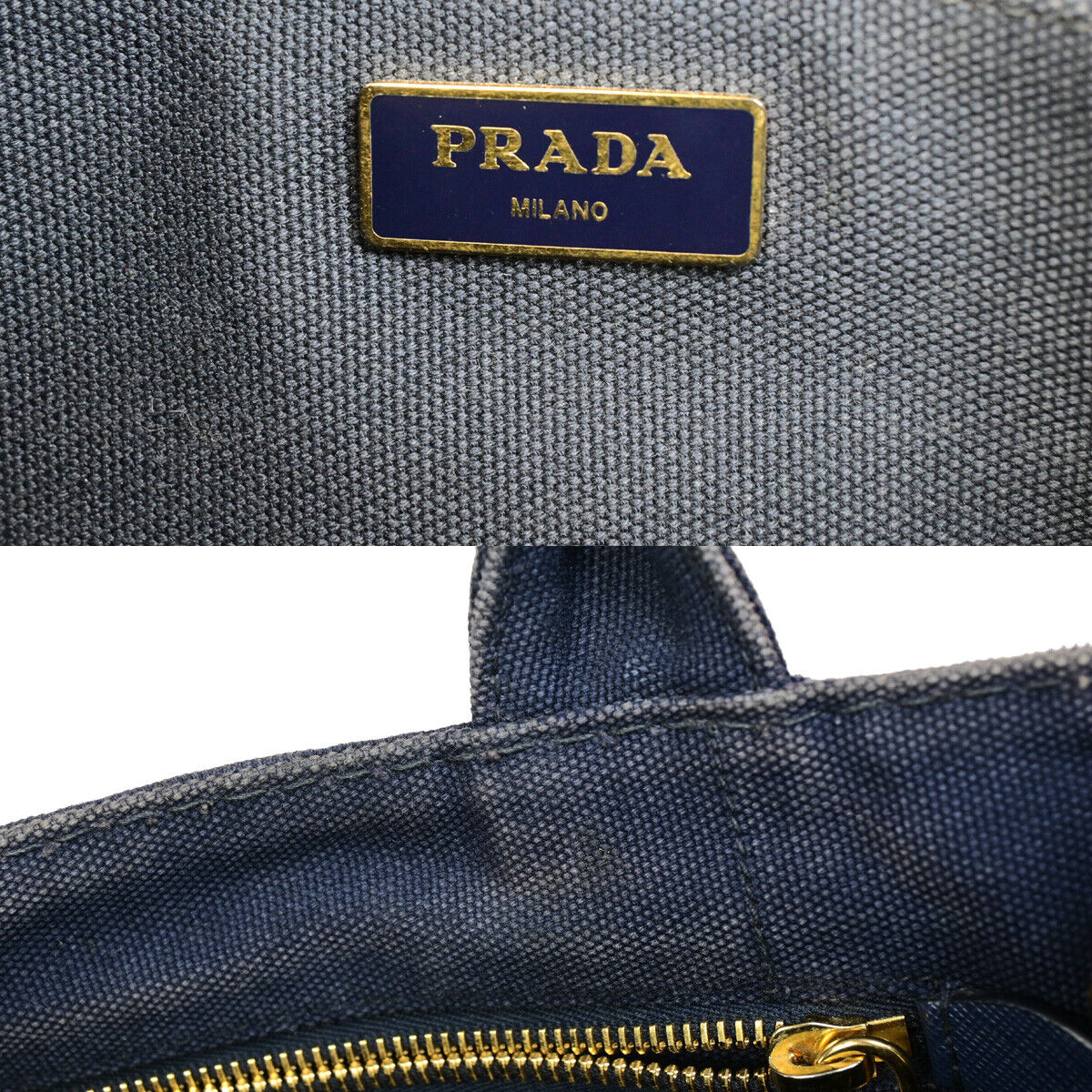 PRADA Logo CANAPA 2Way Shoulder Hand Bag Canvas Leather Navy Blue GHW 86SJ071